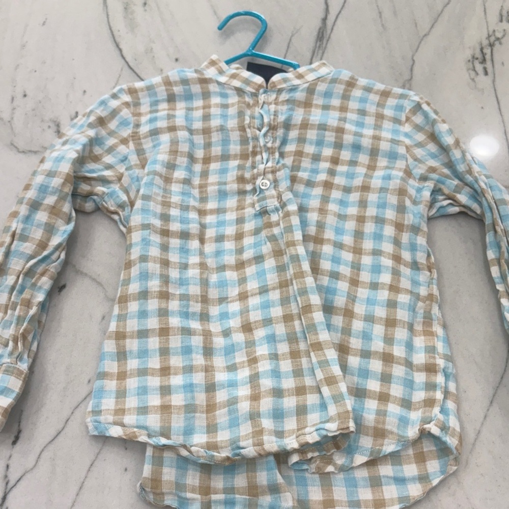 Oscar de la Renta Kids Plaid Shirt - Blue and Tan